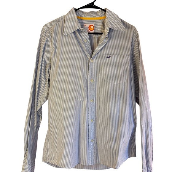 LOT BLUE STRIPES American Eagle Outfitters and Hollister Men’s Button Downs - Picture 2 of 12